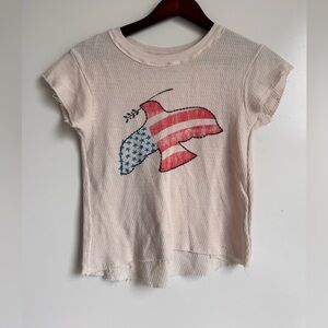We the Free American Flag Dove Red White Blue Waffle‎ Knit Short Sleeve Small